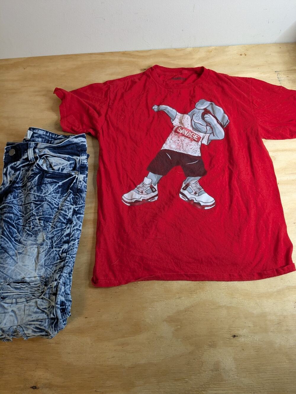 Boys Sz 14 Jeans And T Shirt Lot Blue Cult Jeans Red Savage Tee School Outfit